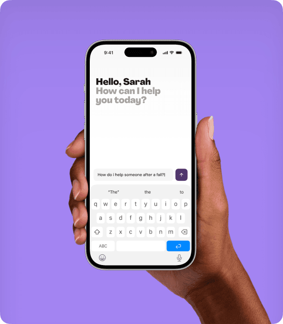 Hand holding a mobile device with the Boost Digital Assistant app